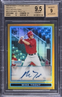 2009 Bowman Chrome Draft  Prospects Gold Refractor #BDPP89 Mike Trout Signed 1st Bowman Card (#30/50) - BGS GEM MINT 9.5/BGS 9